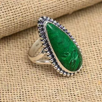 Ювелирные изделия из стерлингового серебра 925 пробы с малахитовым камнем ручной работы на День Благодарения 4 зелёный