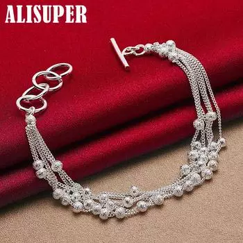 Ювелирные изделия из стерлингового серебра 925 пробы с матовым шариком и цепочкой из винограда 20cm