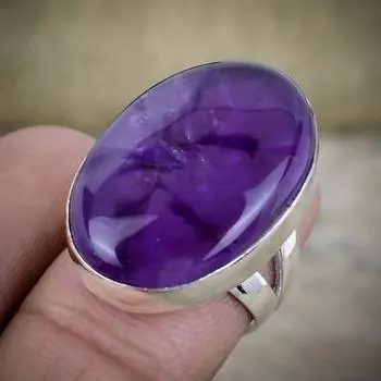 Ювелирные изделия из стерлингового серебра 925 пробы с натуральным африканским аметистом, кольцо с драгоценным камнем, подарок на день рождения 14.05 MM фиолетовый