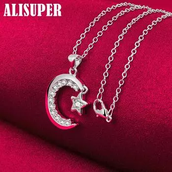 Ювелирные изделия из стерлингового серебра 925 пробы с подвеской из циркона Moon Star AAA 45cm