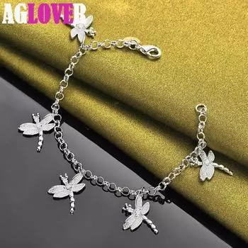 Ювелирные изделия из стерлингового серебра 925 пробы с подвеской в виде пяти стрекоз AAA с цирконом 20cm