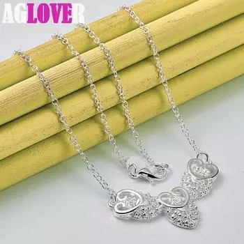 Ювелирные изделия из стерлингового серебра 925 пробы с подвеской в виде трех сердец 45cm