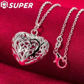 Ювелирные изделия из стерлингового серебра 925 пробы с полым шаром в форме сердца любви 18-20 дюймов, цепочка с подвеской, ожерелье 45cm