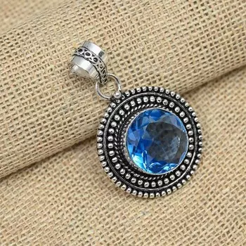 Ювелирные изделия из стерлингового серебра 925 пробы с танзанитом, очаровательный кулон для подарков 1.65 Inches синий