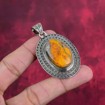 Ювелирные изделия из стерлингового серебра Bumblebee Jasper 925 пробы, ювелирные изделия ручной работы, эксклюзивные ювелирные изделия с драгоценными камнями для подарка на годовщину 2.32 inches жёлтый