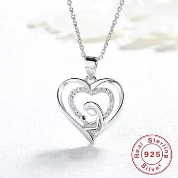 Ювелирные изделия из стерлингового серебра S925 пробы в форме сердца, простое женское ожерелье с бриллиантовой подвеской в форме сердца для родителей и детей