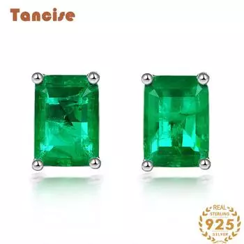 Ювелирные изделия из стерлингового серебра S925, серьги с синтетическим изумрудом, ювелирные изделия, синтетические аксессуары. зелёный