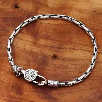 Ювелирные изделия из стерлингового серебра S925, шестизначная мантра, пестик Кинг-Конга для мужчин и женщин, индивидуальный модный бамбуковый тайский серебряный браслет 21cm