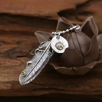 Ювелирные изделия из стерлингового серебра S925 в стиле ретро, тайское серебряное перо, бирка с летающим орлом, индивидуальный кулон для мужчин и женщин