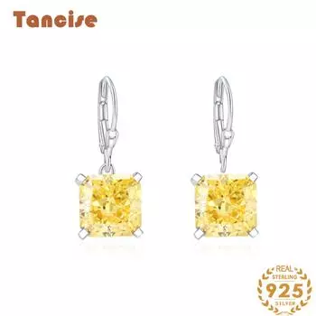 Ювелирные изделия из стерлингового серебра Tancision, квадратные ледяные цветочные огранки, 10*10, свежие и универсальные женские серьги. жёлтый