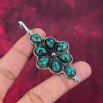 Ювелирные изделия из тибетского бирюзового камня, ручная работа, кулон из цельного серебра 925 пробы, красивая подвеска-цепочка для женщин 3.03 Inches зелёный