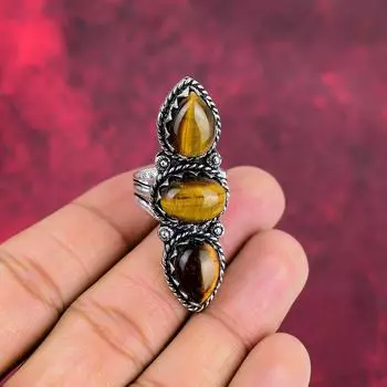 Ювелирные изделия из тигрового глаза, драгоценные камни, ручная работа, кольцо из цельного серебра 925 пробы, подарки для жены, абсолютно новое кольцо 4 жёлтый