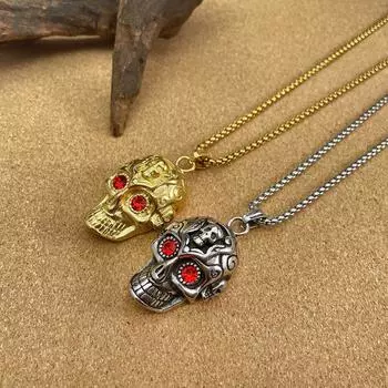 Ювелирные изделия из титана и стали, индивидуальное ожерелье в стиле ретро с красными глазами в стиле хип-хоп, панк для мужчин 55cm