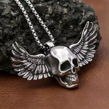 Ювелирные изделия из титановой стали, мужская подвеска, нержавеющая сталь, властные крылья, череп, ожерелье оптом, подарок на Хэллоуин Stainless steel