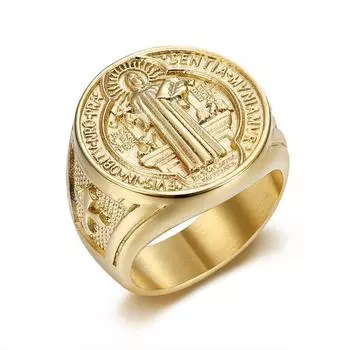 Ювелирные изделия из титановой стали в стиле хип-хоп. Святая медаль Бенедикта Экзорцизма, позолоченное мужское кольцо из нержавеющей стали 7
