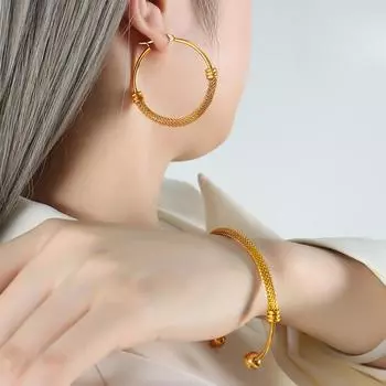 Ювелирные изделия из трех частей, модные серьги-браслеты из титановой стали с покрытием из настоящего золота 18 карат