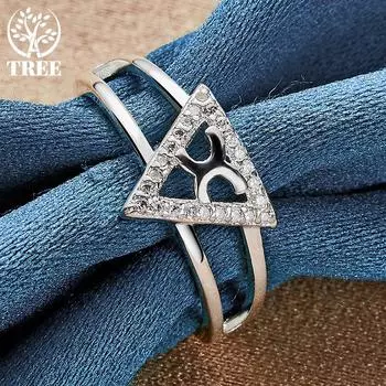 Ювелирные изделия из треугольного кольца из стерлингового серебра 925 пробы с цирконом AAA 7#