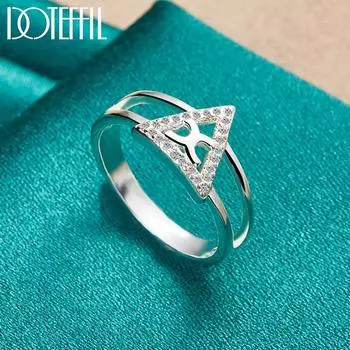 Ювелирные изделия из треугольного кольца из стерлингового серебра 925 пробы с цирконом AAA 7#