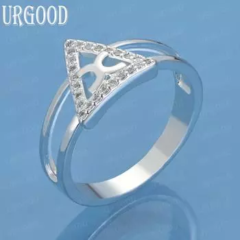 Ювелирные изделия из треугольного кольца из стерлингового серебра 925 пробы с цирконом AAA 7#