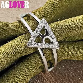 Ювелирные изделия из треугольного кольца из стерлингового серебра 925 пробы с цирконом AAA 7#