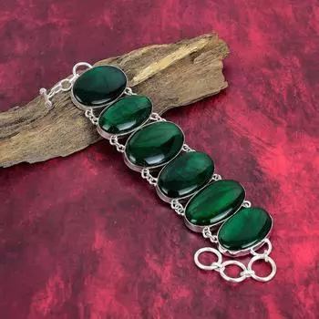 Ювелирные изделия из твердого лабрадорита Green Flash из стерлингового серебра 925 пробы, браслеты ручной работы для нее, красивые украшения из лабрадорита для женщин 8 Inches With Adjustable зелёный