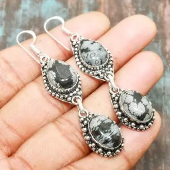 Ювелирные изделия из твердого серебра 925 пробы с драгоценным камнем обсидиан в виде снежинки ручной работы 2.56 Inches зелёный