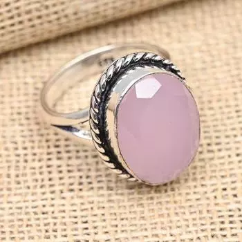 Ювелирные изделия из твердого серебра 925 пробы с розовым халцедоном и драгоценным камнем ручной работы 4 розовый