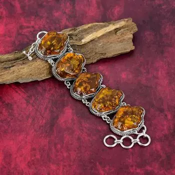 Ювелирные изделия из твердого серебра 925 пробы с балтийским янтарем, замечательный браслет ручной работы для нее, регулируемый браслет из натуральных драгоценных камней для нее 8 Inches With Adjustable оранжевый