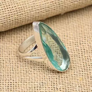 Ювелирные изделия из твердого серебра 925 пробы с драгоценным камнем аква-апатит ручной работы 4 зелёный