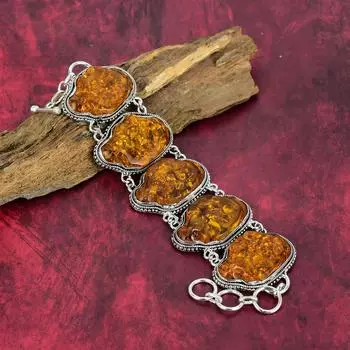 Ювелирные изделия из твердого серебра 925 пробы с балтийским янтарем, замечательный браслет ручной работы для нее, регулируемый браслет из натуральных драгоценных камней для нее 8 Inches With Adjustable жёлтый