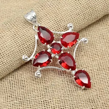 Ювелирные изделия из твердого серебра 925 пробы, красный гранат, драгоценный камень, подвеска в виде креста ручной работы, дизайнерские ювелирные изделия 2.55 Inches красный