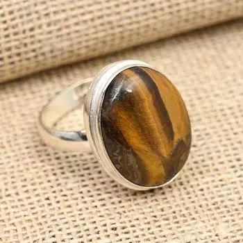 Ювелирные изделия из твердого серебра 925 пробы с драгоценным камнем Тигровый глаз ручной работы 4 жёлтый