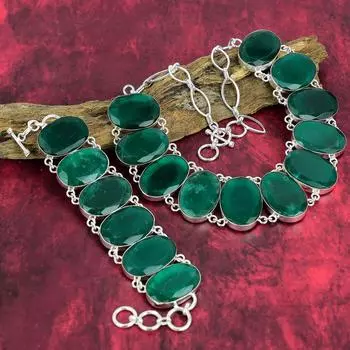 Ювелирные изделия из замбийских изумрудов, комплект ювелирных изделий из стерлингового серебра 925 пробы, браслет и ожерелье, красивые украшения ручной работы для женщин Adjustable With 8 -18 зелёный