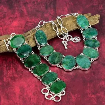 Ювелирные изделия из замбийских изумрудов, комплект ювелирных изделий из стерлингового серебра 925 пробы и комплект ювелирных изделий для нее, прекрасный комплект украшений ручной работы для нее Adjustable With 8 -18 зелёный