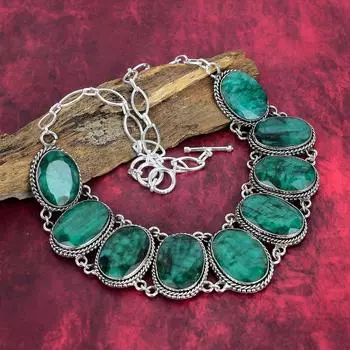 Ювелирные изделия из замбийского изумруда, ожерелье из стерлингового серебра 925 пробы, регулируемая цепочка ручной работы, ожерелье, ювелирные изделия из драгоценных камней, подарки для жены, новое ожерелье Adjustable with 18 inches зелёный