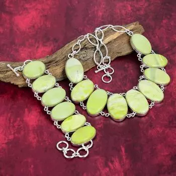Ювелирные изделия из зеленого швейцарского опала, браслеты и ожерелья ручной работы, эксклюзивный комплект ювелирных изделий ручной работы для нее, ювелирные изделия с драгоценными камнями на любой случай Adjustable With 8 -18 зелёный