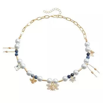 Ювелирные изделия из жемчуга, натурального камня, металлической трубки, ожерелье, бабочка, ракушка, персонализированные креативные предметы