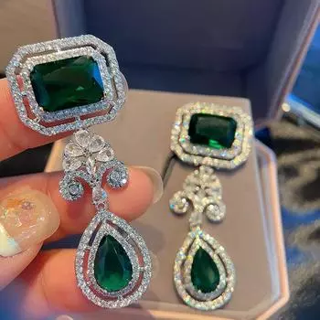 Ювелирные изделия Изумрудные квадратные циркониевые серьги преувеличивают источник атмосферного цвета циркониевые серьги синий