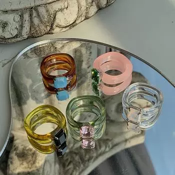 Ювелирные изделия Элегантные нерегулярные женские стразы девушки геометрические кольца на палец прозрачные смоляные кольца прозрачный