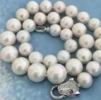 Ювелирные изделия ЮЖНОЕ МОРЯ НАТУРАЛЬНЫЙ Белый ЖЕМЧУГ ОЖЕРЕЛЬЕ Голова леопарда ЗАСТЕЖКА