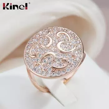 Ювелирные изделия Kinel из розового золота, большие круглые кольца с кубическим цирконом 6 розового золота