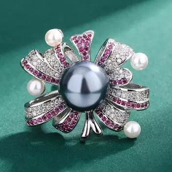 Ювелирные изделия Кольцо с преувеличенным жемчугом Женское кольцо с красным корундом Австралийский белый морской жемчуг Модное живое кольцо