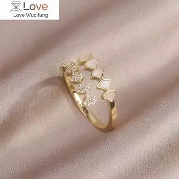 Ювелирные изделия Kore Design, 14-каратное настоящее золотое покрытие, циркон AAA, акриловое веерное кольцо, элегантное женское повседневное открывающееся регулируемое кольцо Resizable белый