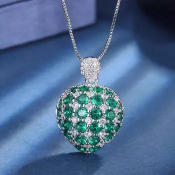 Ювелирные изделия Корейская версия Темперамент Женская подвеска, Цветной камень, инкрустированный бриллиантами, Имитация цветного камня, Подвеска в форме сердца