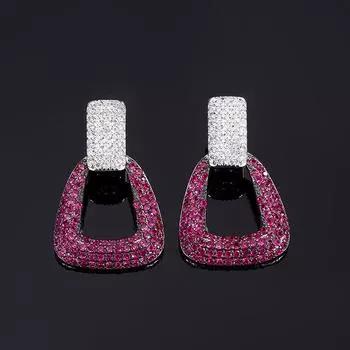 Ювелирные изделия Красное трапециевидное кольцо Серьги из красного корунда Серебряные иглы 925 пробы Модный комплект High Sense Fashion