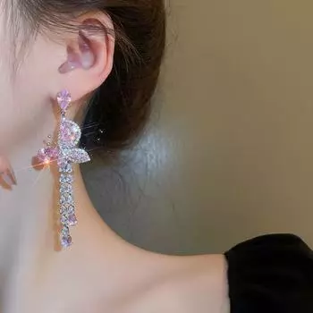 Ювелирные изделия Кристалл Серьги-гвоздики Серебряные гвоздики Женские ушные подвески Подарок на день рождения Butterfly Tassel Earrings