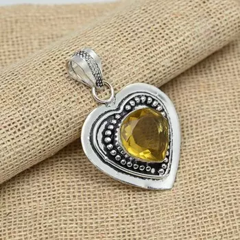 Ювелирные изделия лакомства стерлингового серебра 925 драгоценных камней топаза цитрина ручные для привесных подарков 1.77 Inches жёлтый