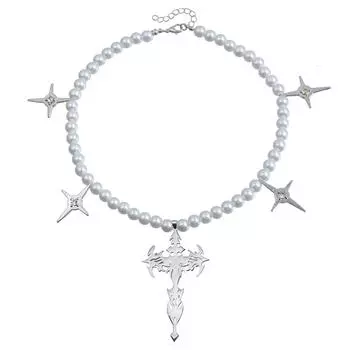 Ювелирные изделия Легкая Роскошная Цепочка на Ключицу Холодного Ветра, Крестик Имитация Жемчуга Бусины Ожерелье Y2K