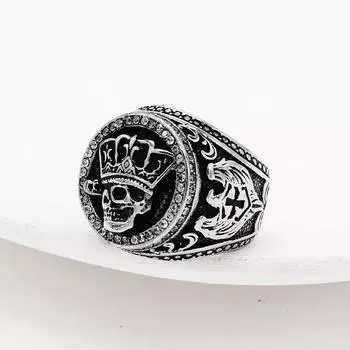 Ювелирные изделия Личность Ретро мужское кольцо с короной и черепом 12