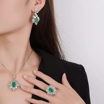 Ювелирные изделия Live New Изумрудные Цирконовые Серьги Роскошное Изумрудное Кольцо Драгоценный Камень Ожерелье